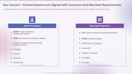 Key Concern Present Systems Not Aligned With Consumer And Merchant Requirements Pictures PDF