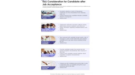 Key Consideration For Candidate After Job Acceptance One Pager Documents Key Consideration For Candidate After Job Acceptance One Pager Documents