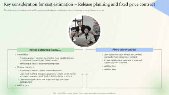 Key Consideration For Cost Estimation Release Planning And Fixed Price Contract Inspiration PDF