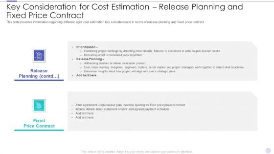 Key Consideration For Cost Estimation Release Planning And Fixed Price Contract Introduction PDF