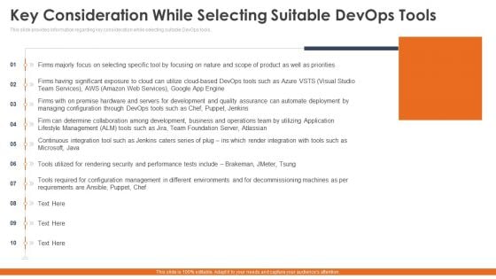 Key Consideration While Selecting Suitable Devops Tools Infographics PDF