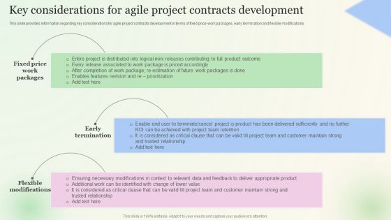 Key Considerations For Agile Project Contracts Development Portrait PDF