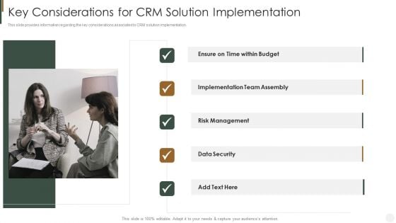 Key Considerations For CRM Solution Implementation Strategies To Improve Customer Mockup PDF