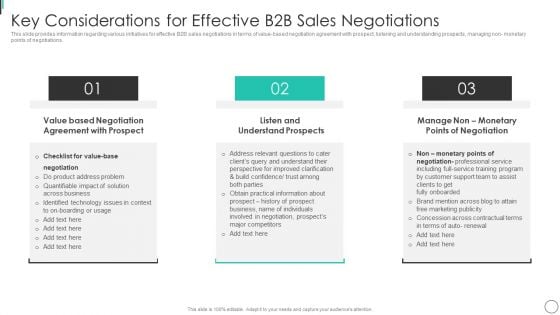 Key Considerations For Effective B2B Sales Negotiations Diagrams PDF