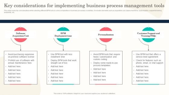 Key Considerations For Implementing Business Process Management Tools Ideas PDF