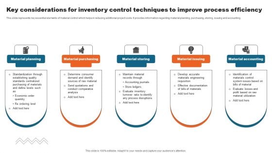 Key Considerations For Inventory Control Techniques To Improve Process Efficiency Professional PDF