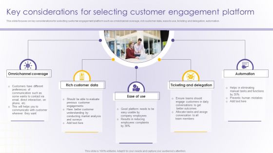 Key Considerations For Selecting Customer Engagement Platform Developing Online Icons PDF