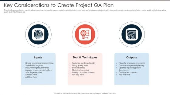 Key Considerations To Create Project QA Plan Ppt PowerPoint Presentation Gallery Sample PDF