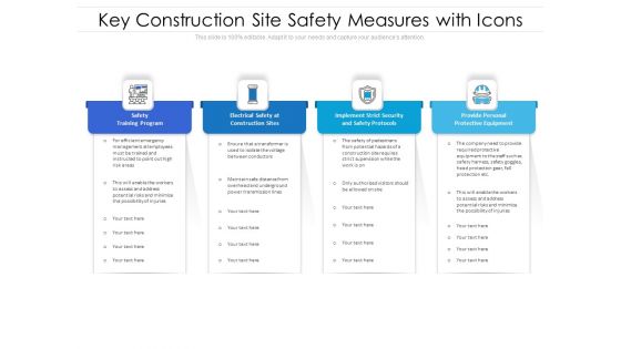 Key Construction Site Safety Measures With Icons Ppt PowerPoint Presentation Summary Clipart PDF