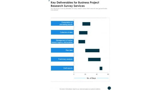 Key Deliverables For Business Project Research Survey Services One Pager Sample Example Document Key Deliverables For Business Project Research Survey Services One Pager Sample Example Document