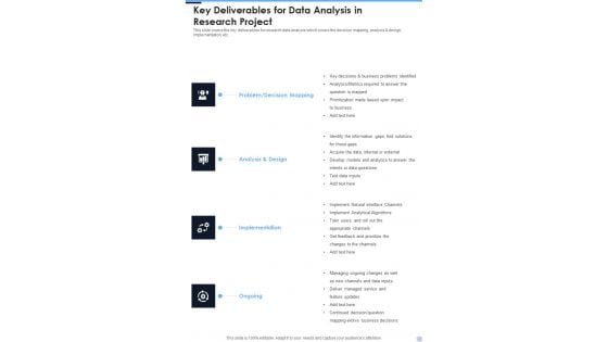 Key Deliverables For Data Analysis In Research Project One Pager Sample Example Document