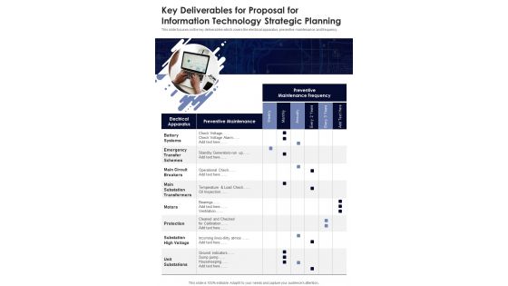 Key Deliverables For Proposal For Information Technology Strategic Planning One Pager Sample Example Document