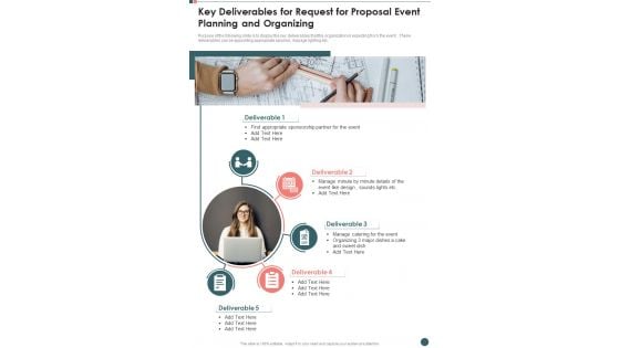 Key Deliverables For Request For Proposal Event Planning And Organizing One Pager Sample Example Document