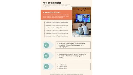 Key Deliverables Television Commercial Service Proposal One Pager Sample Example Document Key Deliverables Television Commercial Service Proposal One Pager Sample Example Document