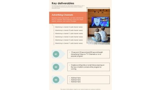 Key Deliverables Television Commercial Service Proposal One Pager Sample Example Document