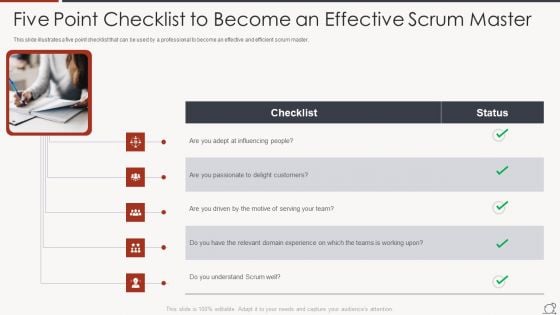 Key Duties Of Scrum Master Five Point Checklist To Become An Effective Scrum Master Introduction PDF