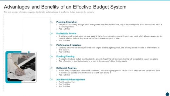 Key Elements And Techniques Of A Budgeting System Advantages And Benefits Of An Effective Budget System Demonstration PDF