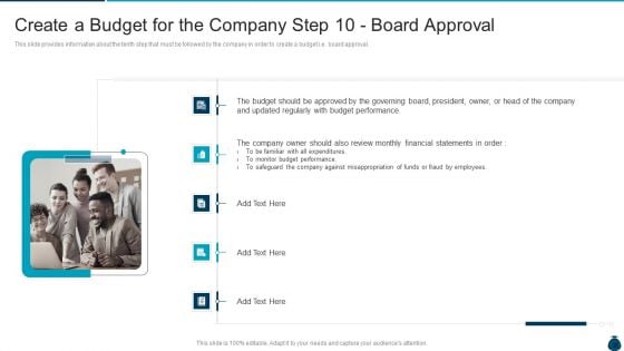 Key Elements And Techniques Of A Budgeting System Create A Budget For The Company Step 10 Board Approval Information PDF