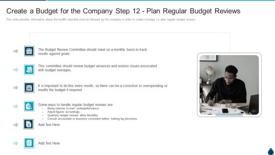 Key Elements And Techniques Of A Budgeting System Create A Budget For The Company Step 12 Plan Regular Budget Reviews Microsoft PDF