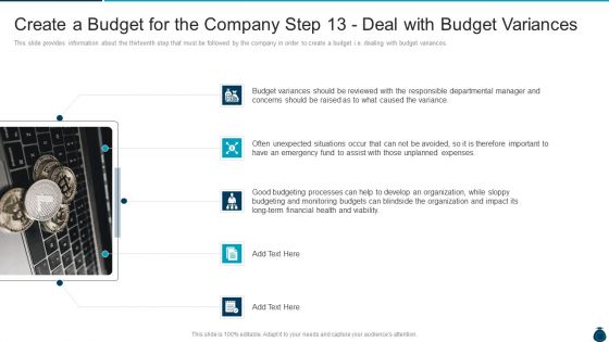 Key Elements And Techniques Of A Budgeting System Create A Budget For The Company Step 13 Deal With Budget Variances Elements PDF