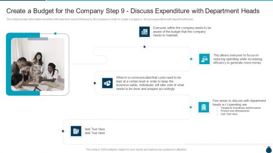 Key Elements And Techniques Of A Budgeting System Create A Budget For The Company Step 9 Discuss Expenditure With Department Heads Diagrams PDF