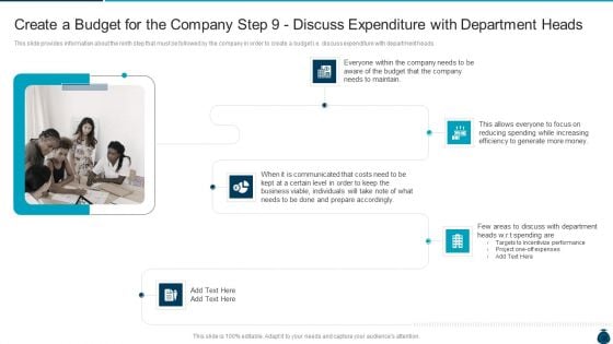 Key Elements And Techniques Of A Budgeting System Create A Budget For The Company Step 9 Discuss Expenditure With Department Heads Diagrams PDF
