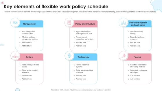 Key Elements Of Flexible Work Policy Schedule Ppt Layouts Model PDF