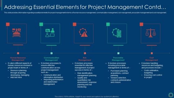 Key Elements Of Project Management IT Addressing Essential Elements For Project Mockup PDF