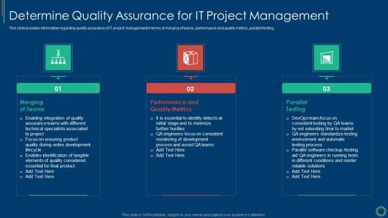 Key Elements Of Project Management IT Determine Quality Assurance For IT Project Brochure PDF Key Elements Of Project Management IT Determine Quality Assurance For IT Project Brochure PDF