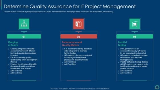 Key Elements Of Project Management IT Determine Quality Assurance For IT Project Brochure PDF