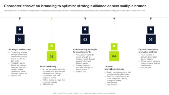 Key Elements Of Strategic Brand Administration Characteristics Of Co Branding To Optimize Strategic Alliance Slides PDF