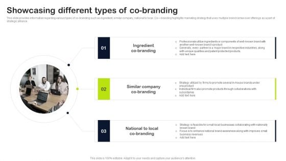 Key Elements Of Strategic Brand Administration Showcasing Different Types Of Co Branding Professional PDF