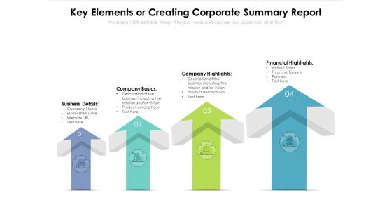 Key Elements Or Creating Corporate Summary Report Ppt PowerPoint Presentation File Designs PDF