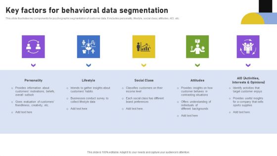 Key Factors For Behavioral Data Segmentation Template PDF