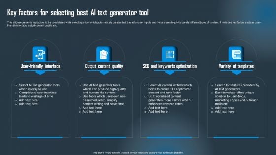 Key Factors For Selecting Best AI Text Generator Tool Structure PDF