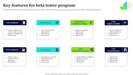 Key Features For Beta Tester Program Slides PDF