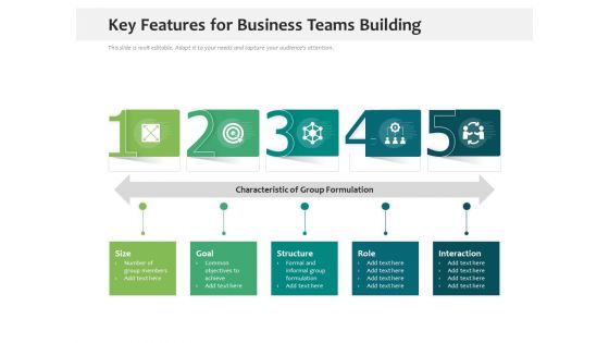 Key Features For Business Teams Building Ppt PowerPoint Presentation Icon Deck PDF