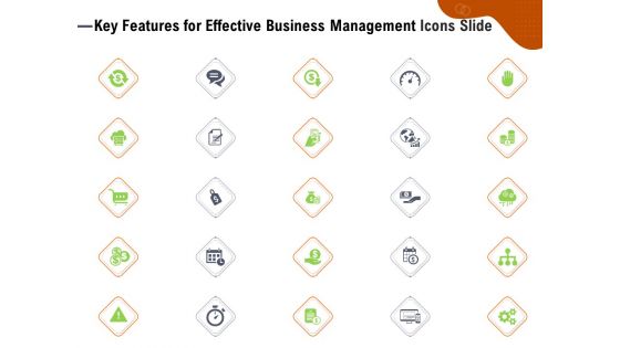 Key Features For Effective Business Management Icons Slide Ppt Inspiration Files PDF