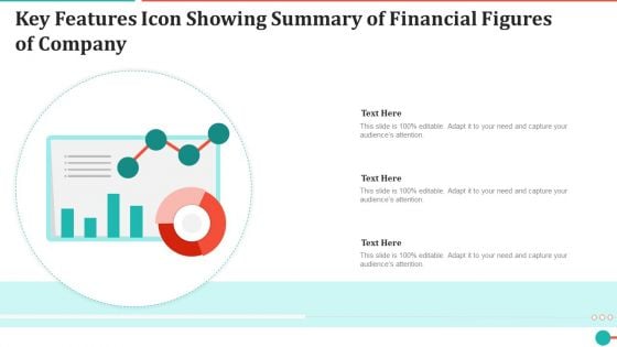 Key Features Icon Showing Summary Of Financial Figures Of Company Demonstration PDF