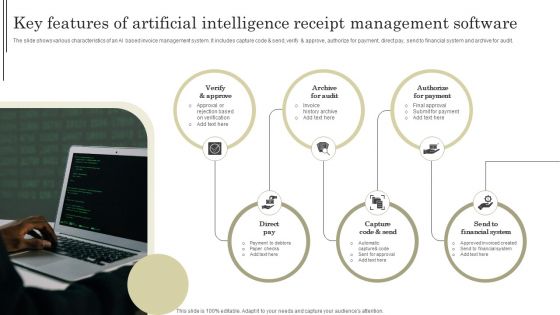 Key Features Of Artificial Intelligence Receipt Management Software Mockup PDF