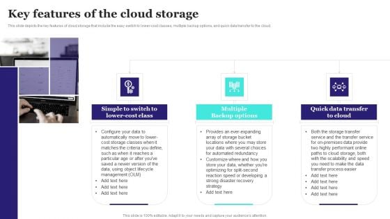 Key Features Of The Cloud Storage Ppt PowerPoint Presentation Diagram Images PDF