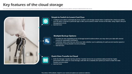 Key Features Of The Cloud Storage Virtual Cloud Network IT Ppt Ideas Design Ideas PDF