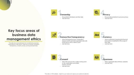 Key Focus Areas Of Business Data Management Ethics Ppt Infographic Template Vector PDF Key Focus Areas Of Business Data Management Ethics Ppt Infographic Template Vector PDF