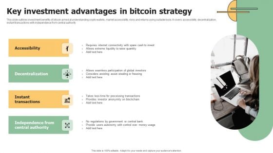 Key Investment Advantages In Bitcoin Strategy Themes PDF