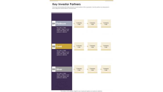 Key Investor Partners Template 366 One Pager Documents