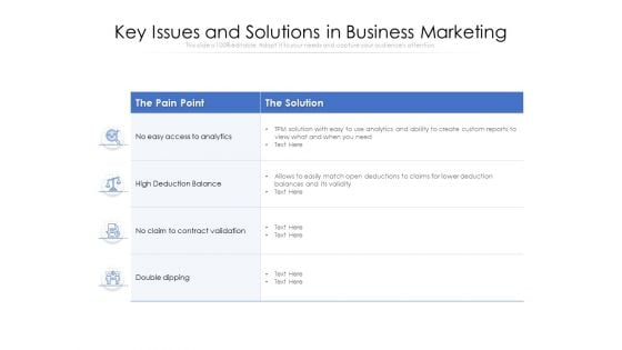 Key Issues And Solutions In Business Marketing Ppt PowerPoint Presentation Gallery Layout PDF