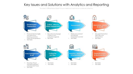 Key Issues And Solutions With Analytics And Reporting Ppt PowerPoint Presentation Icon Diagrams PDF