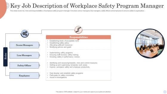 Key Job Description Of Workplace Safety Program Manager Themes PDF