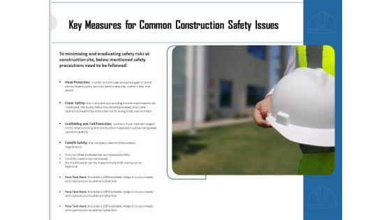 Key Measures For Common Construction Safety Issues Ppt PowerPoint Presentation Professional Designs PDF