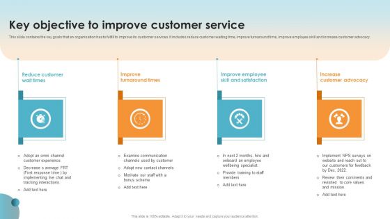 Key Objective To Improve Customer Service Ppt PowerPoint Presentation File Background Images PDF